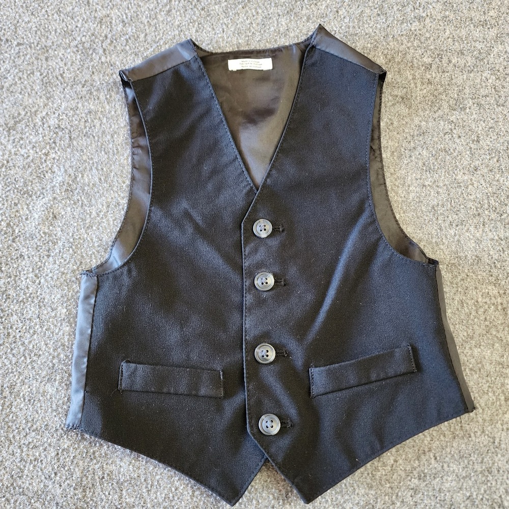 Boys Formal Black Dress Vest Ring Bearer Wedding Button Front Size Small